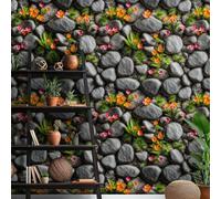 ESSMOKO Wallpaper Pastoral Stone Wall Style PVC Waterproof Self Adhesive Wallpaper Room Decoration Furniture Renovation Flower Shadows Between Gravels 45 * 300cm