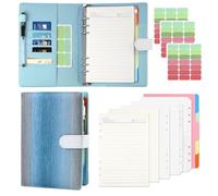 Essovee A5 Ring Binder, Magnetic PU Leather 6 Ring Refillable Notebook with Refill Papers & Dot Grid Paper, Binder Pockets, Stickers, Planner Notebook with Dividers, for Travel Work School (Blue)