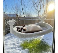 Essovee Cat Window Perch with 6 Strong Suction Cups,Mats That can be Switched Between Winter and Summer,Foldable Cordless Cat Beds Can Bear 50LBS Weight (White)