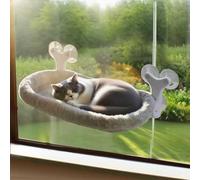 Essovee Cat Window Perch with 6 Strong Suction Cups,Mats That can be Switched Between Winter and Summer,Foldable Cordless Cat Beds Can Bear 50LBS Weight (Grey)