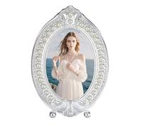 Essovee Vintage Metal Picture Frames 4x6,Oval Photo Frame with Crystal and Pearl Decoration