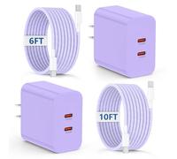 Essri New 40W Fast Charging for Phone 16 15 Charger with 10 Ft&6Ft USB C to USB C Nylon Braided Cord,2Pack Dual Port USB C Fast Wall Charge Bloc for 16/15 Pro/Pro Max/iPad Pro AirPod/Samsung -Purple