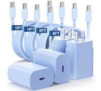 Essri Type C Charger Fast Charging for Samsung Galaxy S25/S24/S23/S22/Note 20,4Pack 25W Super USB C Fast Charger Block with (6ft+10ft) x2 Cables for iPhone 15/16 Pro Max/Plus, Android Phones-Blue