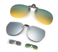 ESSSO Polarized Clip On Sunglasses Over Prescription Glasses - 2 Types, 2 Pairs Rimless Flip Up Sunglasses for Men and Women, Outdoor Driving Fishing, Anti Glare Night Driving Glasses, Multi