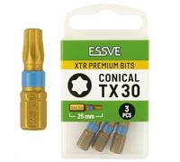 ESSVE XTR Torx Screwdriver Bits - High Quality Professional Impact Driver Bits - TX20 / TX25 / TX30 / TX40 - Impact Resistant for Maximum Durability - Lengths 25mm & 50mm - Set of 3 (TX30 x 25mm)