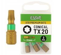 ESSVE XTR Torx Screwdriver Bits - High Quality Professional Impact Driver Bits - TX20 / TX25 / TX30 / TX40 - Impact Resistant for Maximum Durability - Lengths 25mm & 50mm - Set of 3 (TX20 x 25mm)