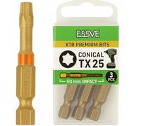 ESSVE XTR Torx Screwdriver Bits - High Quality Professional Impact Driver Bits - TX20 / TX25 / TX30 / TX40 - Impact Resistant for Maximum Durability - Lengths 25mm & 50mm - Set of 3 (TX25 x 50mm)