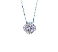 EsswiN Necklaces for women, Moissanite Square Pendant Necklace Center 1CT Round Cut Diamond Emerald Halo Jewelry