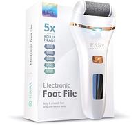 Essy Electric Foot File Rechargeable Waterproof with 5 Replacement Rollers for Women's, Men's Smooth Feet, Cordless Callus Remover, 2 Speeds, LED Display, USB Charging, Pressure-Lock Safety (White)