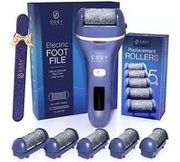 Essy Electric Foot File Rechargeable Waterproof with 5 Replacement Rollers for Women's, Men's Smooth Feet, Cordless Callus Remover, 2 Speeds, LED Display, USB Charging, Pressure-Lock Safety (Navy)