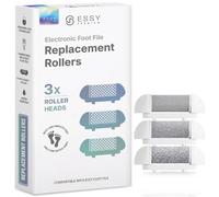 Essy Electric Foot File Replacement Rollers for Hard Skin Remover - Set of 3 Refill Heads with Fine, Medium, and Coarse Textures, Designed for Smooth Feet, Easy Exfoliation and Pedicure Care (White)
