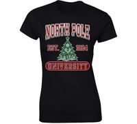 Est 1824 North Pole University Womens T-Shirt Retro Humor Holly Xmas Gift Ladies Tshirt Black - X-Large