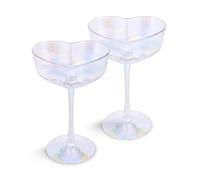 EST 2012 UBERSTAR BARWARE & GIFTS Heart Champagne Glass Coupes Set of 2, Valentines Gift Romantic Heart Drinking Glasses for Cocktails