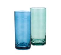 EST 2012 UBERSTAR BARWARE & GIFTS Highball Drinking Glasses Set of 2 Coloured Drinking Glasses Vintage Look Tumblers 470ml (Blue/Green)