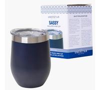 EST 2012 UBERSTAR BARWARE & GIFTS Sassy Stainless Steel Insulated Travel Wine Tumbler/Hot or Cold Drinks/Double Walled Cup 350ml / Cup with Lid Wine Water Coffee Cocktails (Indigo)