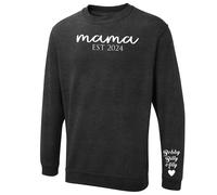 EST Year Mama Sweatshirt with Kids Name on Sleeve, Personalised Mum Sweatshirt