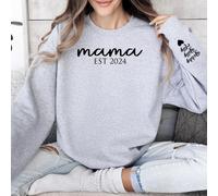 EST Year Mama Sweatshirt with Kids Name on Sleeve, Personalised Mum Sweatshirt