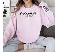 EST Year Mama Sweatshirt with Kids Name on Sleeve, Personalised Mum Sweatshirt