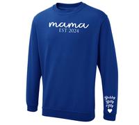 EST Year Mama Sweatshirt with Kids Name on Sleeve, Personalised Mum Sweatshirt