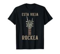 Esta Vieja Rockea Mano de esqueleto música Rock guitarra T-Shirt
