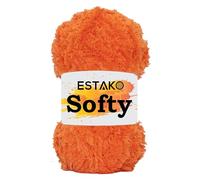Estako Softy 100% Polyester Fluffy Soft Chunky Bulky Weight #5 Yarn for Crocheting and Knitting 3.52 oz (100 gr) 98 Yds (90 m) (9720 - Orange)