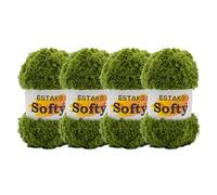 Estako Softy (4 Skeins Pack) 100% Polyester Fluffy Soft Chunky Bulky Weight #5 Yarn for Crocheting and Knitting (4 x 3.52 oz) / (4 x 98 Yds) (9940 - Grass)