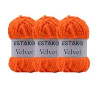 Estako Velvet (3- Skeins Pack) 3x3.5 Oz (3x132 yds) Chenille Blanket Amigurumi Chunky Yarn for Crocheting & Knitting, Super Bulky (Size 6), (1970 - Neon Orange)