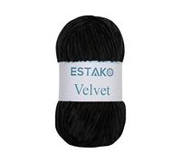 Estako Velvet Chenille Blanket amigurumi Yarn for Crocheting and Knitting Super Bulky 100 gr 132 yds (1810 - Black)