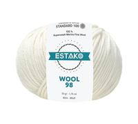 Estako Wool 98 100% Superwash Merino Wool Medium Worsted Weight Soft Knitting and Crochet Yarn 1.76 oz (50gr) 98 yds (90 m) (6147 - Off White)