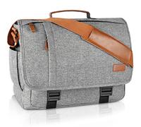 Estarer Laptop Messenger Shoulder Bag 17.3 Inch Mens Water Resistant Canvas Satchel Briefcase for Work Office (Light Grey)