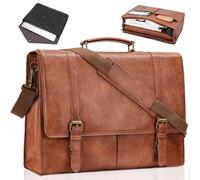 Estarer Men's Leather Messenger Bag for 17-17.3 Inch Laptop Water-resistant Leather briefcase with Laptop Sleeve Large Computer Shoulder Bag for Work/Travel/College, (2Pcs, Brown)