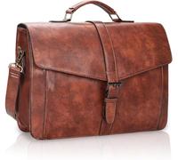 Estarer Mens PU Leather Briefcase Large Laptop Satchel Messenger Shoulder Bag for Work Business Office - Christmas Gifts For Him 17.3 Inch Brown-1