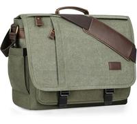 Estarer Messenger Bag 17.3 Inch Upgraded, Water-resistant Canvas Laptop Bag, Computer Shoulder Bag for College Travel Work,Army Green