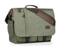 Estarer Messenger Bag 17.3 Inch Upgraded, Water-resistant Canvas Laptop Bag, Computer Shoulder Bag for College Travel Work (Green)