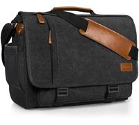 Estarer Messenger Bag 17.3 Inch Upgraded, Water-resistant Canvas Laptop Bag, Computer Shoulder Bag for College Travel Work, Dark Grey