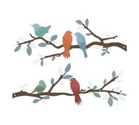ESTART 2 Pcs Metal Birds Wall Art, Metal Vivid Birds on Branch Silhouette Wall Decor Colorful Leaves with Bird Outdoor Hanging Wall Sculpture for Home Balcony Garden Indoor Outdoor (Colorful)