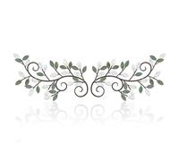 ESTART 2 Pieces Metal Tree Leaf Wall Decor Vine Olive Branch Leaf Wall Art Ornament Wall Hanging Sign for above Door, Living Room, Bathroom, Office, Indoor and Outdoor Decoration (White Green Colors)