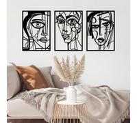 ESTART 3 Pieces Abstract Female Metal Wall Decor, Minimalist Single Line Hanging Wall Art, Modern Black Metal Wall Sculptures for Living Room Bedroom Bathroom