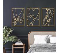ESTART 3 Pieces Metal Minimalist Line Wall Art, Valentine's Day Lover Kiss Hand Metal Wall Decor, Aesthetic Modern Home Hanging Wall Art Decor for Bedroom Bathroom Living Room (Gold)
