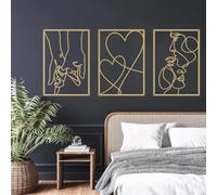 ESTART 3 Pieces Metal Minimalist Line Wall Art, Valentine's Day Lover Kiss Hand Metal Wall Decor, Aesthetic Modern Home Hanging Wall Art Decor for Bedroom Living Room