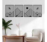 ESTART 4 Pcs Black Abstract Mountain Line Metal Wall Art, Modern Geometric Mountain Wall Decor, Nature Abstract Line Minimalist Wall Sculptures for Living Room Bedroom Bathroom Study Room, 50 x 15.7''