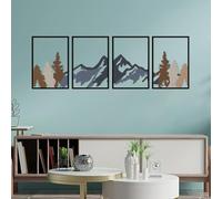 ESTART 4 Pcs Metal Mountain and Forest Wall Decorations Line Drawing Wall Art Minimalist Wall Decor Rustic Nature Home Wall Art Sculpture For Living Room Bedroom Office (Mountain Forest Large)