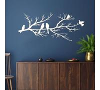 ESTART Metal Birds Wall Art, Metal Vivid Birds on Branch Silhouette Wall Decor White Leaves with Bird Outdoor Hanging Wall Sculpture for Home Living room Bedroom Balcony Garden (White, Small)