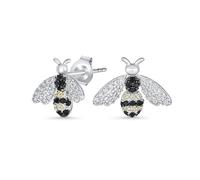 Estate Vintage Art Deco Style Garden 3D Insect Micro pave Black White Cubic Zirconia Queen Bumble Bee Stud Earrings For Women .925 Sterling Silver