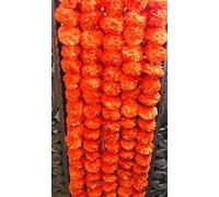 Estationeryhouse 5 Feet Long Strands Marigold Garlands, Wedding,Flower Garland Set of 5,Bright Orange