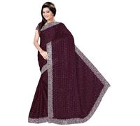 Estationeryhouse Designer Georgette Saree with Shimmer Stripes, Swarowski Work, Large Border, Sticthed Blouse (Maroon)