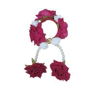 Estationeryhouse Floral Kalira Mehndi Hand Bracelet, Hair Bun Accessory, Artificial Flowers on Bangle with Beads, Traditional South Asian Wedding (HotPink)
