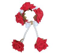 Estationeryhouse Floral Kalira Mehndi Hand Bracelet, Hair Bun Accessory, Artificial Flowers on Bangle with Beads, Traditional South Asian Wedding (Red)