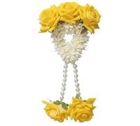 Estationeryhouse Floral Kalira Mehndi Hand Bracelet, Hair Bun Accessory, Artificial Scented Jasmine Flowers on Scrunchies, Traditional South Asian Wedding (Yellow)