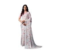 Estationeryhouse Floral Organza Crepe Saree, Pink, with Unstitched Blouse Piece (Pink/Peach)